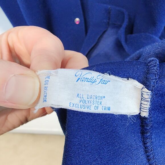 Vintage Vanity Fair Velour Housecoat Robe Size M Blue Button Up Long Sleeve - Picture 11 of 13